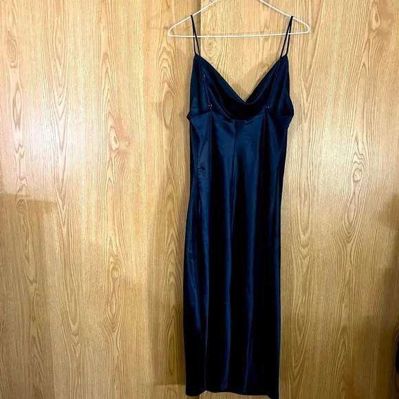 NWT Dark Blue Slip Midi Spaghetti Strap Dress - Picture 2 of 3